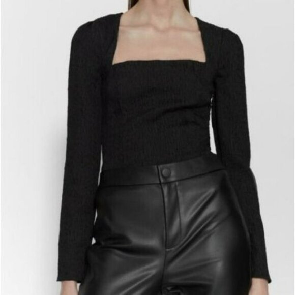 Zara Black Textured Bodysuit Top Square NecK Soft Small Size Large - Picture 2 of 15